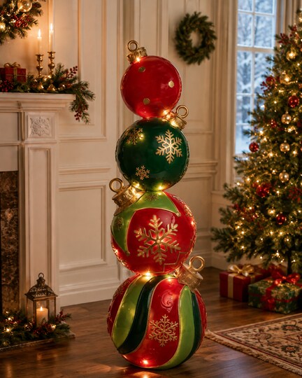 RC Home Decor; 35.45" Stacked Oversized Christmas Ornaments – Red and Green Holiday Decor; Category:Christmas Figurines; Image:1